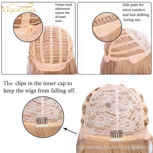 Short Bob heat resistant Synthetic Wigs with Bangs for Black Women Light Blonde Straight Shoulder Length Futura Wig for Cosplay